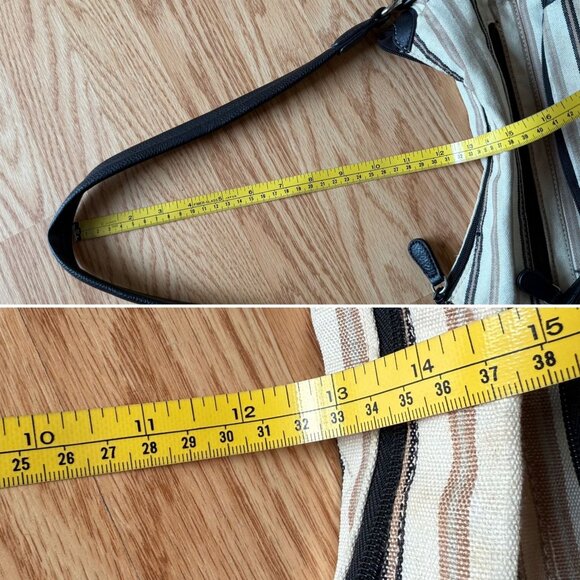 Alfred Dunner Shoulder Bag Beige Brown Striped Organizer Style Purse Pockets - Picture 11 of 11